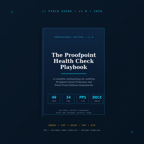 Proofpoint Health Check Playbook 2026 — Pro Edition cover, 34-page email security consulting framework PDF for senior Proofpoint engineers